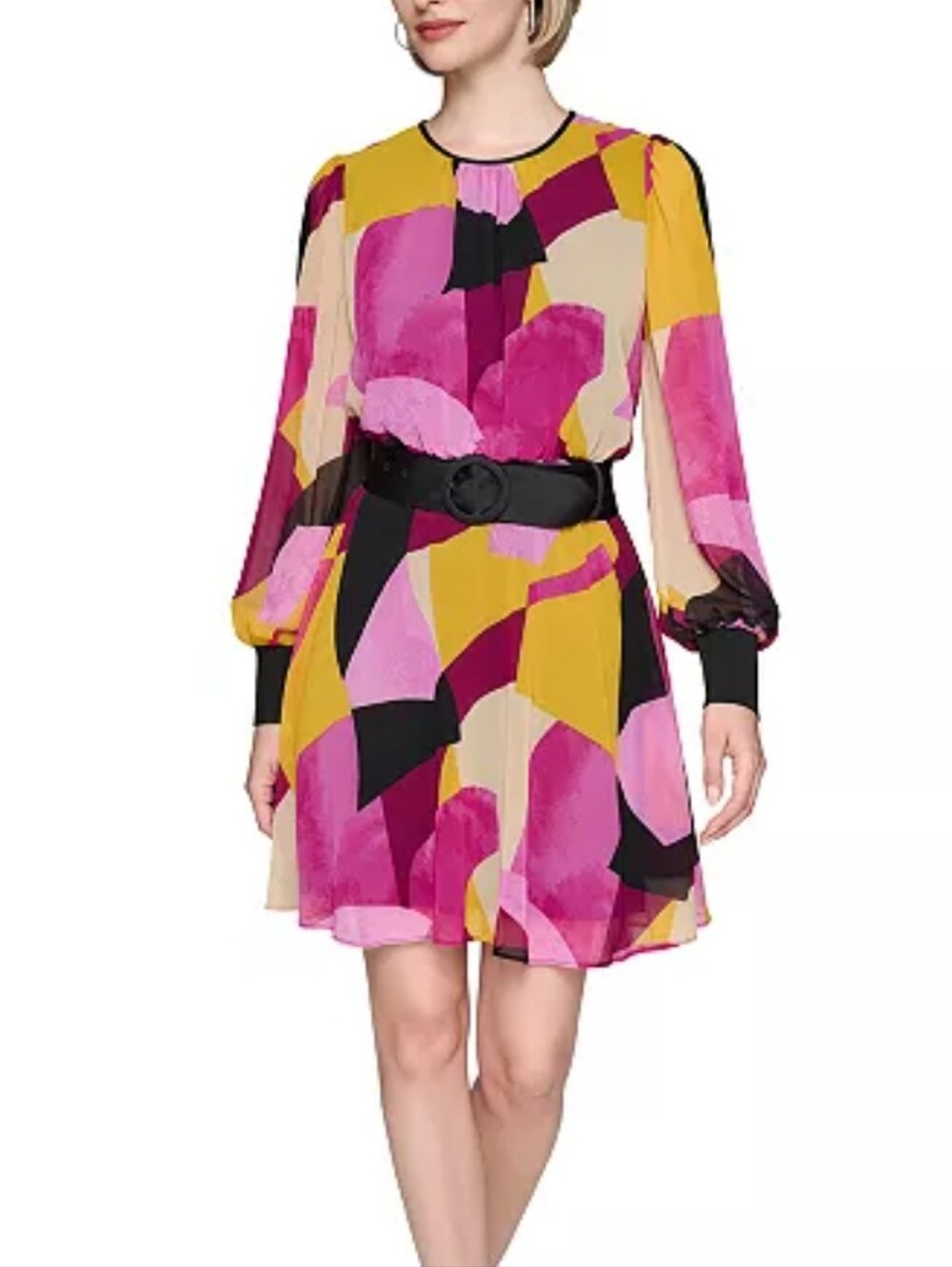Karl Lagerfeld Paris Geometric Printed Chiffon Dress Multicolor